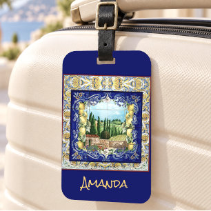 Summer Italian Majolica Blue Tiles Citrus Garden Luggage Tag