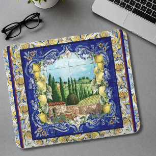 summer italian Majolica blue tiles citrus Mouse Mat