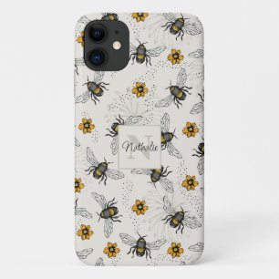Summer Ivory and Yellow Bee Floral Pattern iPhone 11 Case