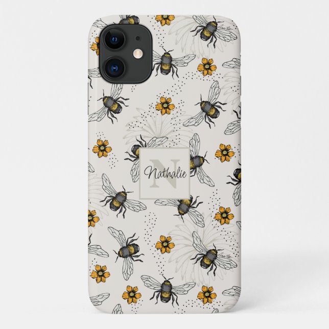 Summer Ivory and Yellow Bee Floral Pattern Case-Mate iPhone Case (Back)