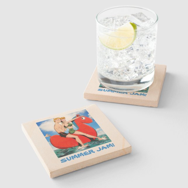 Summer Jam Beach Fun! Marble Stone Coaster (Side)