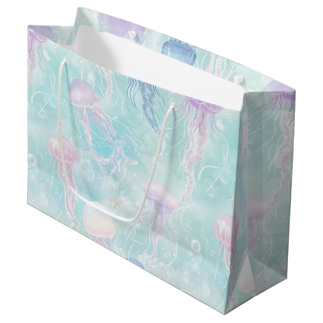 Summer Jellyfish Coastal Pattern Large Gift Bag (Front Angled)