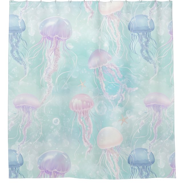 Summer Jellyfish Coastal Pattern Shower Curtain (Front)