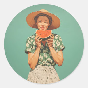 Summer Joy with Watermelon Classic Round Sticker