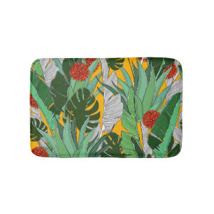 Summer Jungle: Bright Palm Pattern. Bath Mat