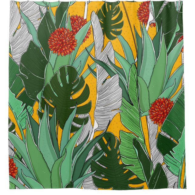 Summer Jungle: Bright Palm Pattern. Shower Curtain (Front)