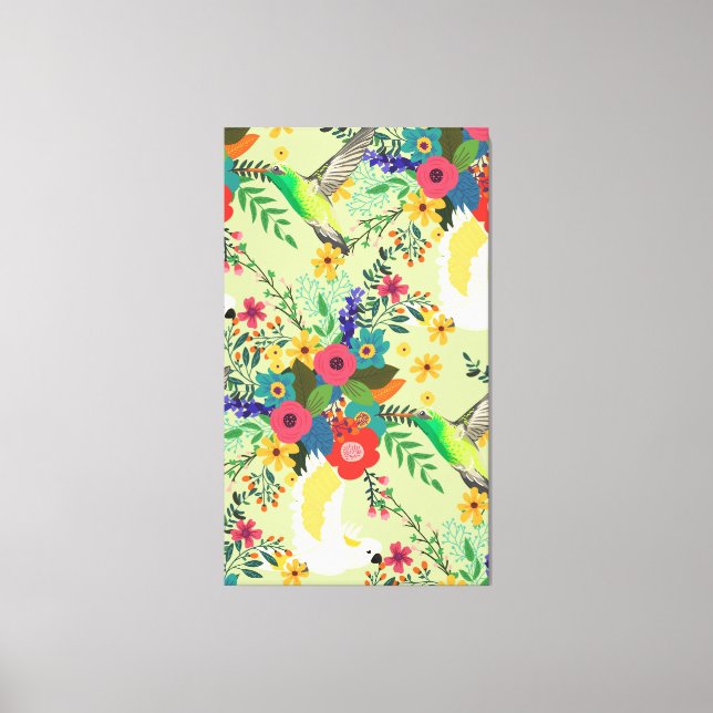 Summer Jungle Tropical Parrot Flowers Blossom Canvas Print (Front)