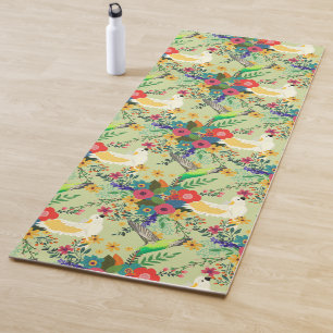 Summer Jungle Tropical Parrot Flowers Blossom Yoga Mat