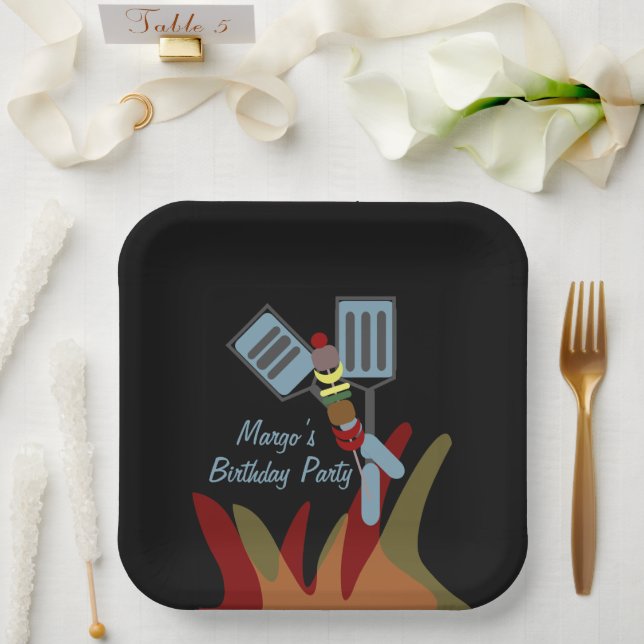 Summer Kabobs Cookout Park Birthday Paper Plate (Wedding)