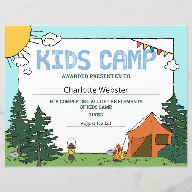 Summer Kids Camp Certificate Milestone Certificate (Front)