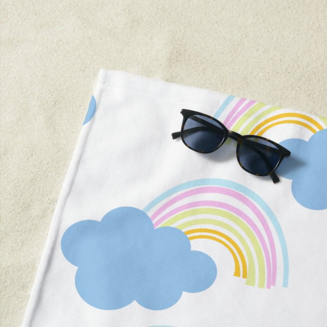 Summer Kids Rainbow and Clouds Fun Beach Towel (In Situ)
