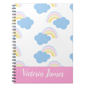 Summer Kids Rainbow and Clouds Pattern Name  Notebook