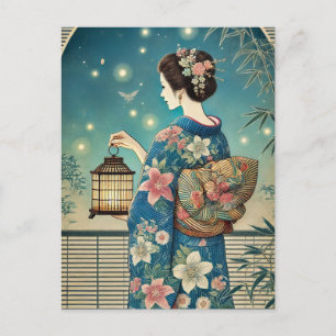 summer kimono & fireflies postcard
