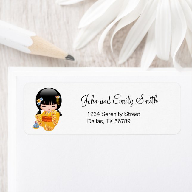 Summer Kokeshi Doll - Yellow Kimono Geisha Girl (Insitu)