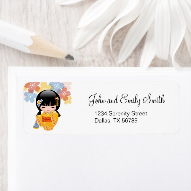 Summer Kokeshi Doll - Yellow Kimono Geisha Girl (Insitu)