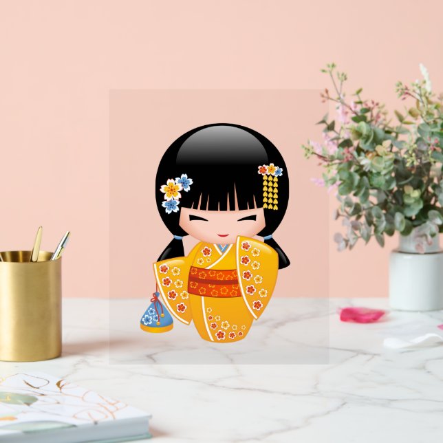 Summer Kokeshi Doll - Yellow Kimono Geisha Girl Acrylic Sign (Wedding)
