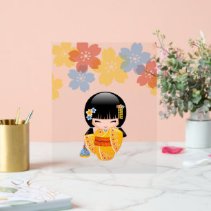 Summer Kokeshi Doll - Yellow Kimono Geisha Girl Acrylic Sign