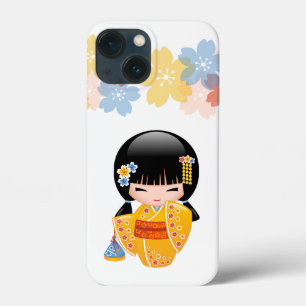Summer Kokeshi Doll - Yellow Kimono Geisha Girl iPhone 13 Mini Case