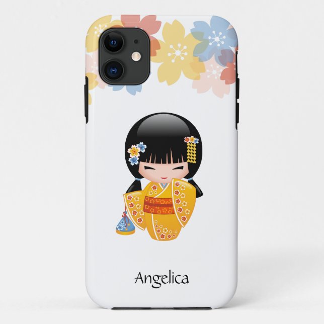 Summer Kokeshi Doll - Yellow Kimono Geisha Girl Case-Mate iPhone Case (Back)
