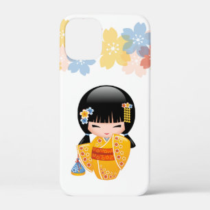 Summer Kokeshi Doll - Yellow Kimono Geisha Girl iPhone 12 Mini Case