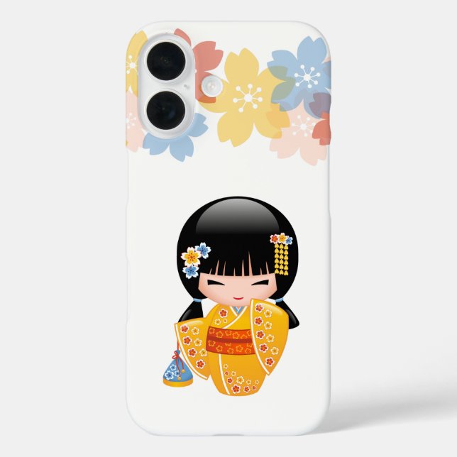 Summer Kokeshi Doll Yellow Kimono Geisha Girl Case-Mate iPhone Case (Back)