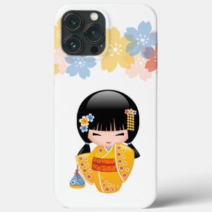 Summer Kokeshi Doll - Yellow Kimono Geisha Girl iPhone 13 Pro Max Case