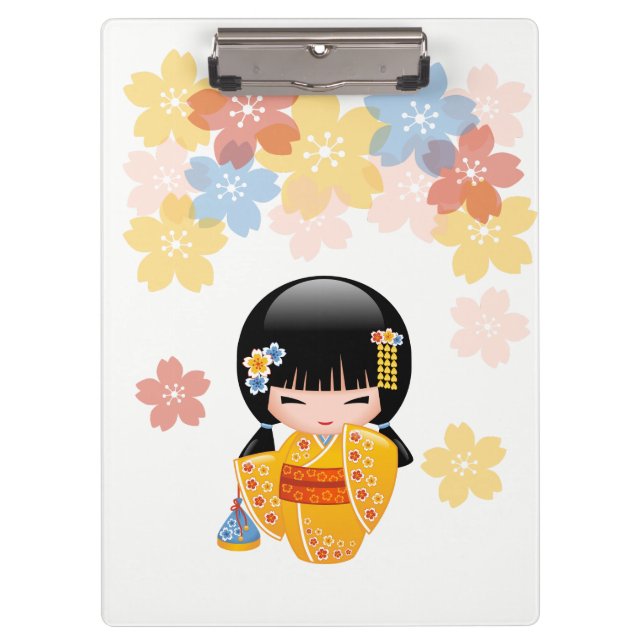 Summer Kokeshi Doll - Yellow Kimono Geisha Girl Clipboard (Front)