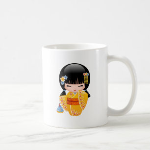 Summer Kokeshi Doll - Yellow Kimono Geisha Girl Co Coffee Mug