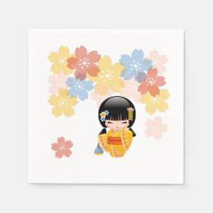 Summer Kokeshi Doll - Yellow Kimono Geisha Girl Napkin