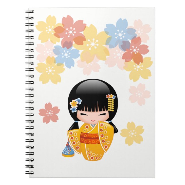 Summer Kokeshi Doll - Yellow Kimono Geisha Girl Notebook (Front)