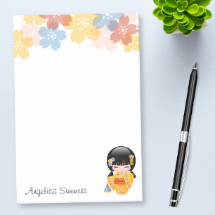 Summer Kokeshi Doll - Yellow Kimono Geisha Girl Post-it Notes
