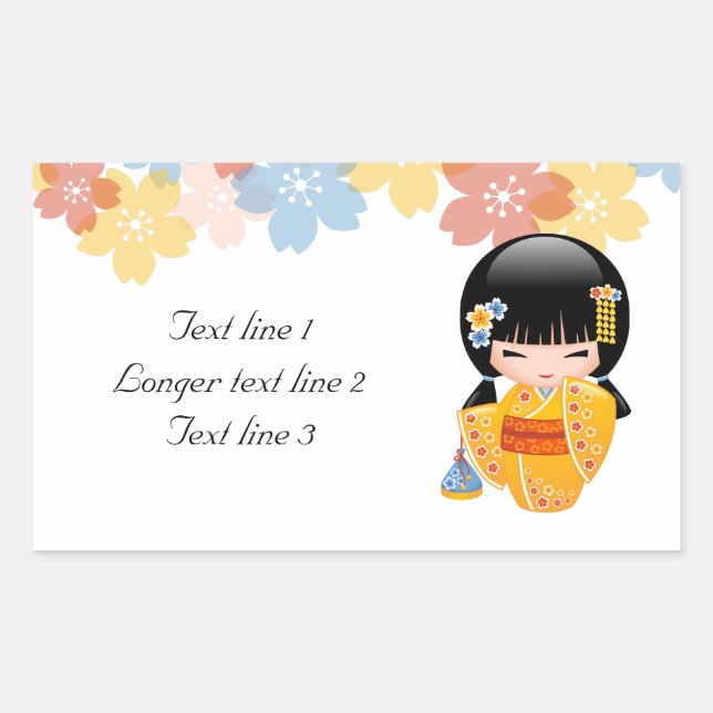 Summer Kokeshi Doll - Yellow Kimono Geisha Girl Rectangular Sticker (Front)