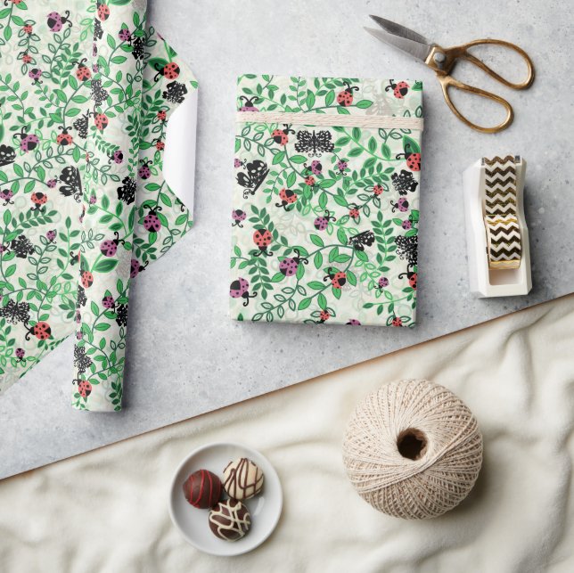 Summer - Lady Bugs, Butterflies and Leaves - Roll Wrapping Paper (Crafts)