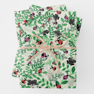 Summer - Lady Bugs, Butterflies and Leaves Wrapping Paper Sheet