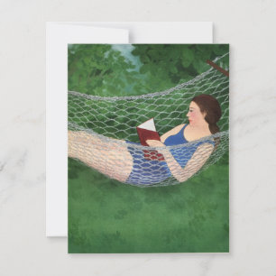 Summer lady reading book in hammock announcement