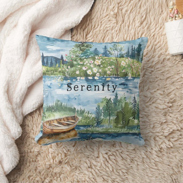 Summer Lake Boat Flowers Serenity Cushion (Blanket)