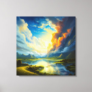 Summer Lake - Four Seasons Illustration Canvas Print