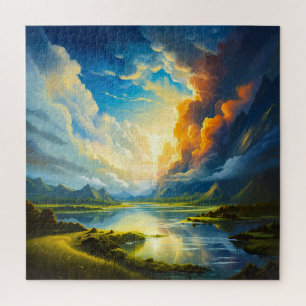 Summer Lake - Four Seasons Illustration Jigsaw Puzzle