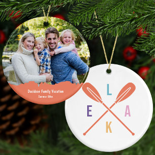 Summer Lake Paddles Custom Text + Photo Christmas Ceramic Tree Decoration