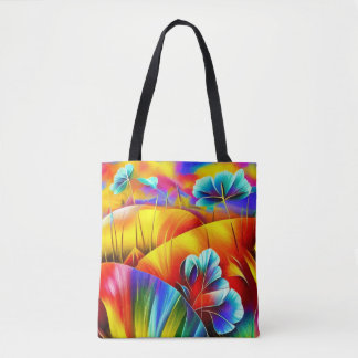 Summer landscape in rainbow colors tote bag
