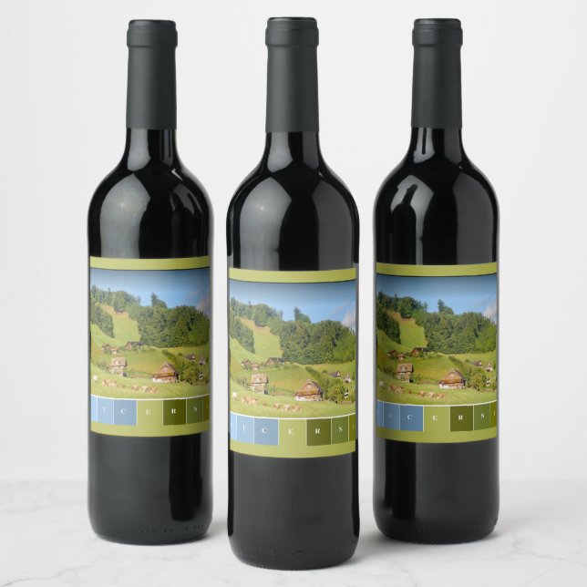 Summer Landscape in Switzerland Wine Label (Bottles)