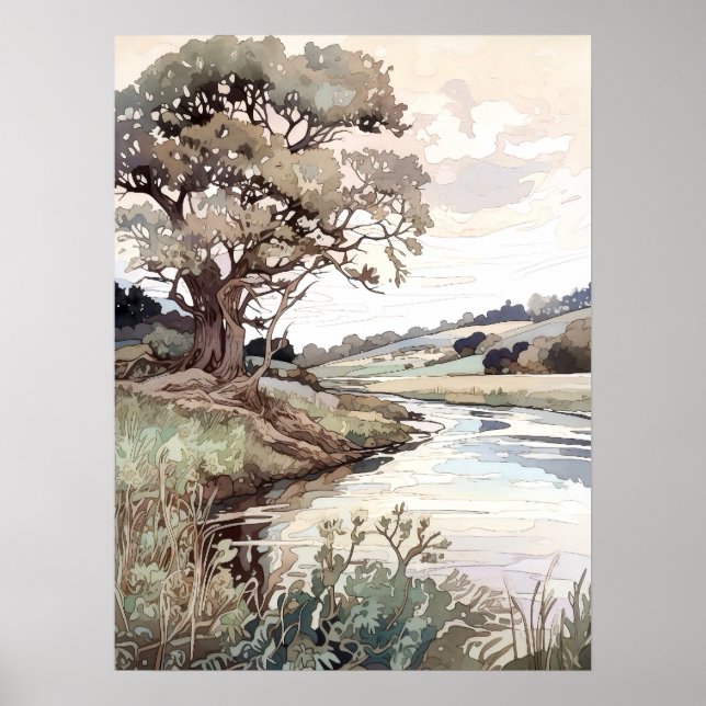 Summer Landscape Watercolor  Poster (Front)