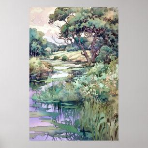 Summer Landscape Watercolor Poster