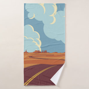 Summer landscape with an empty winding road in the bath towel