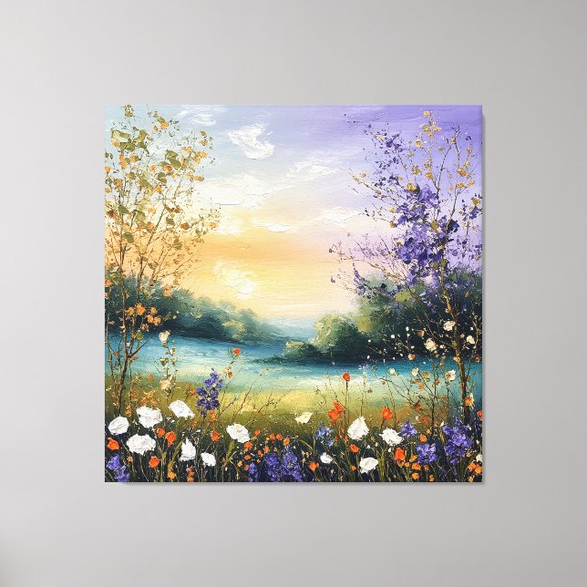 Summer Landscape with Wildflowers and Trees Canvas Print (Front)