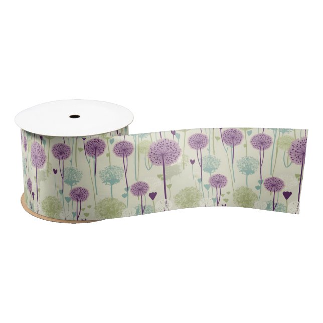 Summer Lavender Dandelion Design Satin Ribbon (Spool)