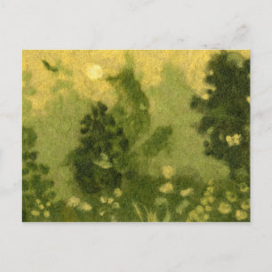 Summer lawn, wool painting, landscape green shades postcard