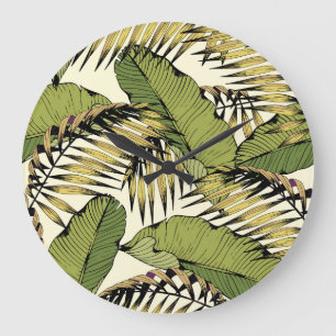 Summer leaves, branches, decorative seamless patte large clock