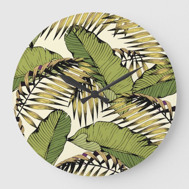 Summer leaves, branches, decorative seamless patte large clock (Front)