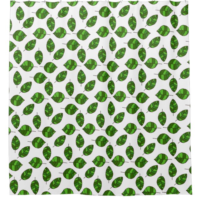 Summer Leaves Green Leaf Pattern on any Colour Shower Curtain (Front)